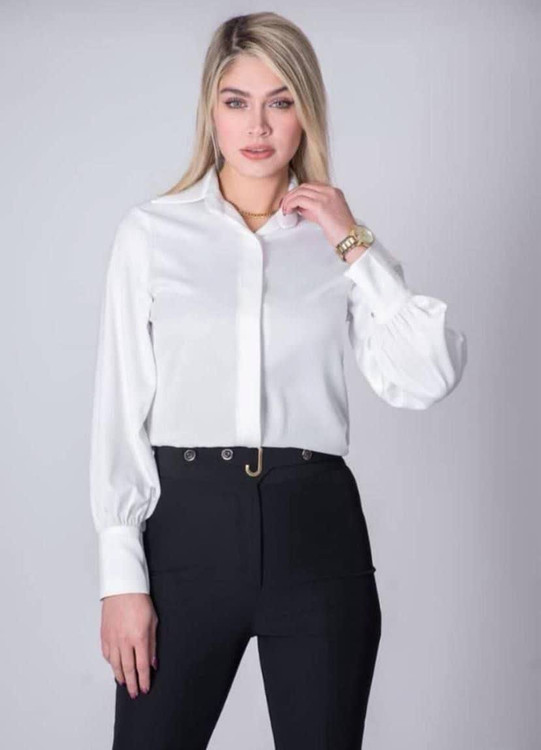 شومیز ساتن جلو دکمه آستین دار