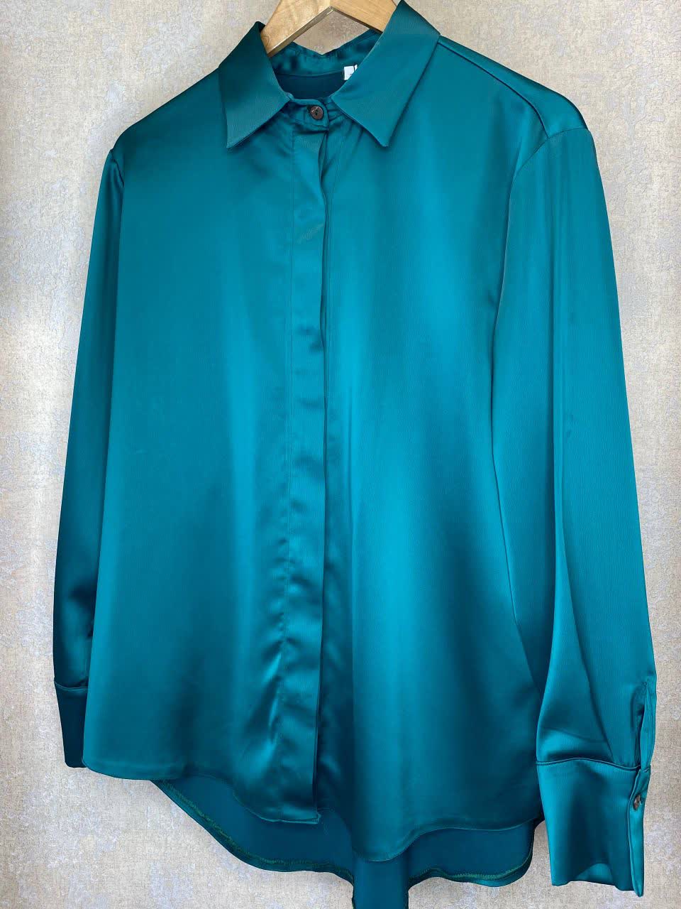 شومیز ساتن جلو دکمه آستین دار