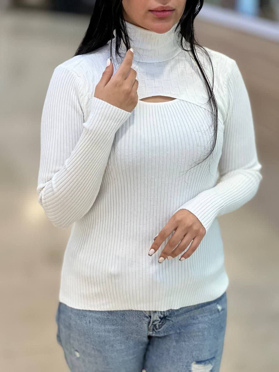 بلوز بافت یقه اسکی سفید