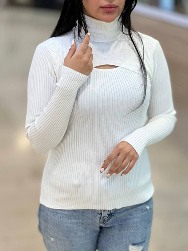 بلوز بافت یقه اسکی سفید